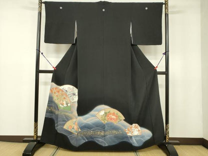 平和屋着物■豪華黒留袖 地紙花鳥文 正絹 逸品 DAAL4630tw