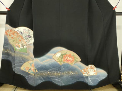 平和屋着物■豪華黒留袖 地紙花鳥文 正絹 逸品 DAAL4630tw