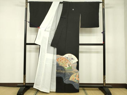 平和屋着物■豪華黒留袖 地紙花鳥文 正絹 逸品 DAAL4630tw