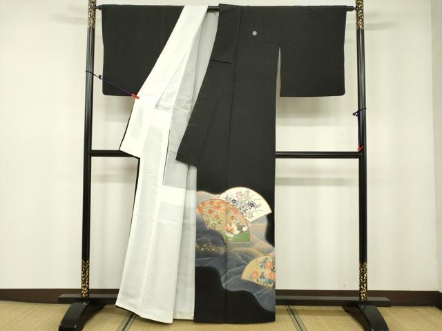 平和屋着物■豪華黒留袖 地紙花鳥文 正絹 逸品 DAAL4630tw