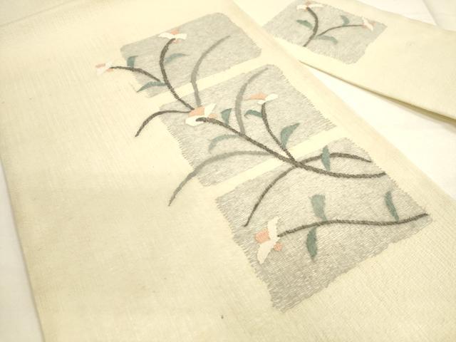 平和屋着物▽九寸名古屋帯 スリーシーズン 春夏秋 すくい織 枝花文 正絹 逸品 DAAL4720tw