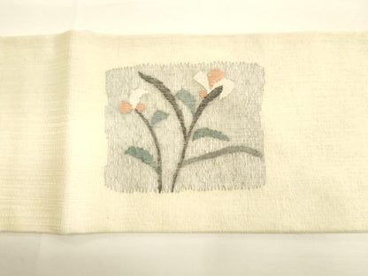 平和屋着物▽九寸名古屋帯 スリーシーズン 春夏秋 すくい織 枝花文 正絹 逸品 DAAL4720tw