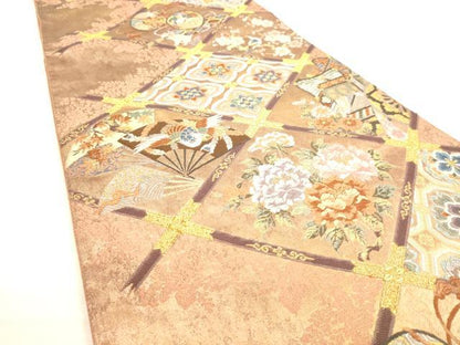 平和屋着物■六通柄袋帯 唐織 絢爛格天井画 金糸 正絹 逸品 DAAL4848tw