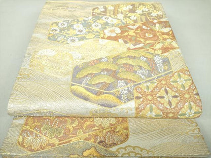平和屋着物●六通柄袋帯　文箱花文　金銀糸　正絹　逸品　DAAL5442ps