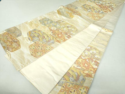 平和屋着物●六通柄袋帯　文箱花文　金銀糸　正絹　逸品　DAAL5442ps