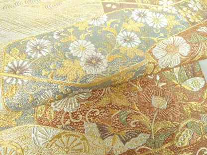 平和屋着物●六通柄袋帯　文箱花文　金銀糸　正絹　逸品　DAAL5442ps