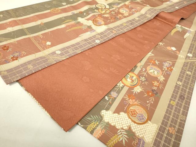 平和屋着物◎六通柄袋帯 唐織 扇面花鳥丸文 金糸 正絹 逸品 DAAL6028fc