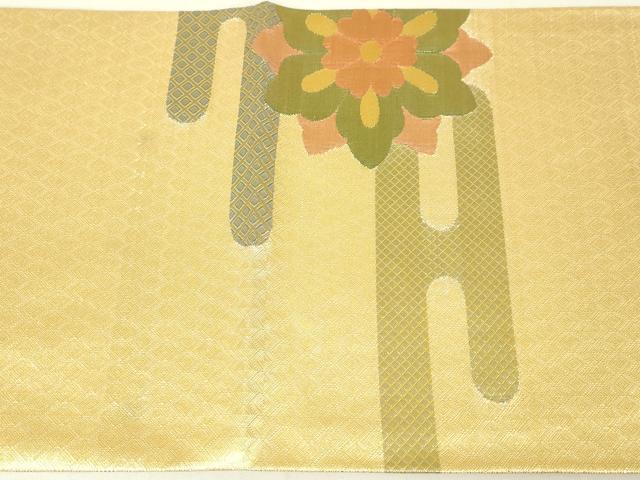 平和屋着物◎佐賀錦　両面　太鼓柄袋帯　霞取り吉祥草花文　正絹　逸品　DAAL6031fc