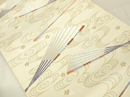 平和屋着物◎六通柄袋帯 流水扇面草花文 金銀糸 正絹 逸品 DAAL6034fc