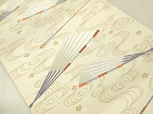 平和屋着物◎六通柄袋帯 流水扇面草花文 金銀糸 正絹 逸品 DAAL6034fc