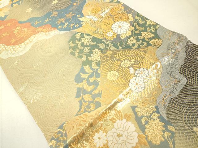 平和屋着物◎六通柄袋帯 道長色紙花鳥文 金糸 正絹 逸品 DAAL6044fc