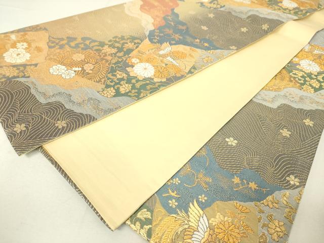 平和屋着物◎六通柄袋帯 道長色紙花鳥文 金糸 正絹 逸品 DAAL6044fc