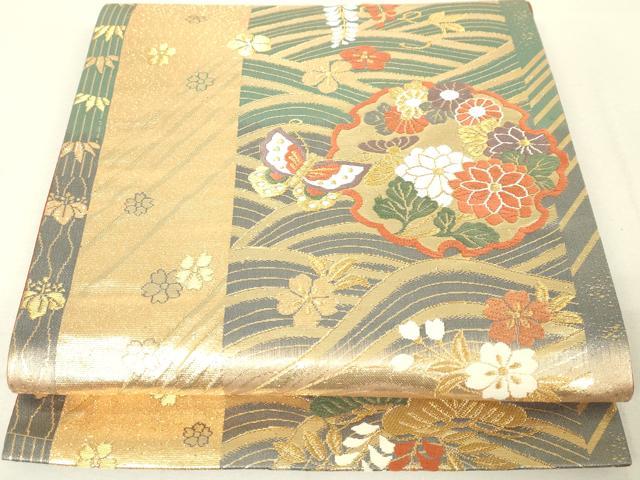 平和屋着物◎六通柄袋帯 唐織 雪輪花蝶文 金糸 正絹 逸品 DAAL6052fc