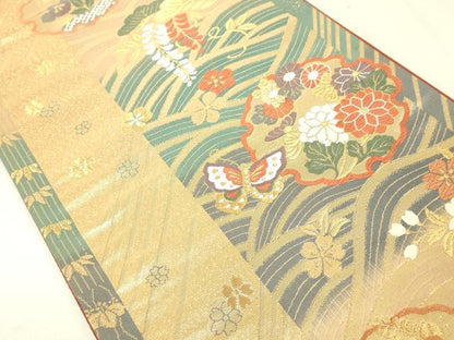 平和屋着物◎六通柄袋帯 唐織 雪輪花蝶文 金糸 正絹 逸品 DAAL6052fc