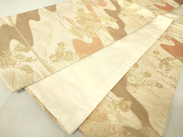 平和屋着物◎六通柄袋帯 流水草花文 金糸 正絹 逸品 DAAL6062fc