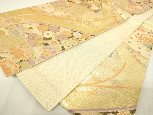 平和屋着物◎佐賀錦　六通柄袋帯　孔雀吉祥花文　金糸　正絹　逸品　DAAL6063fc