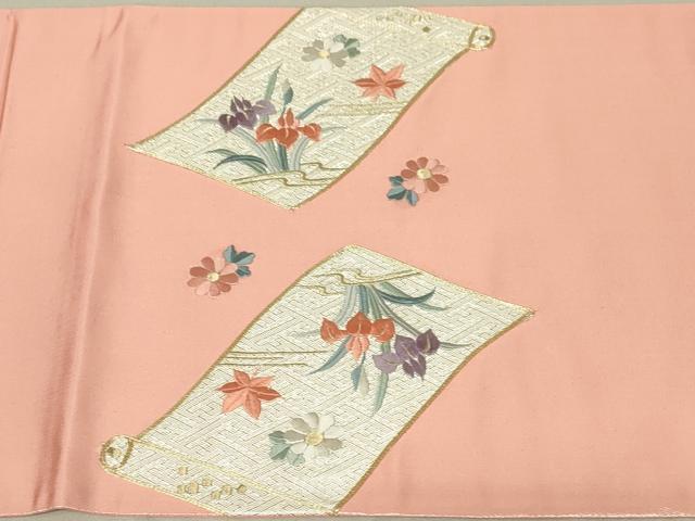 平和屋着物◎太鼓柄袋帯 駒刺繍 総刺繍 蒔絵草花文 金銀糸 引箔 正絹 逸品 DAAL6284fc