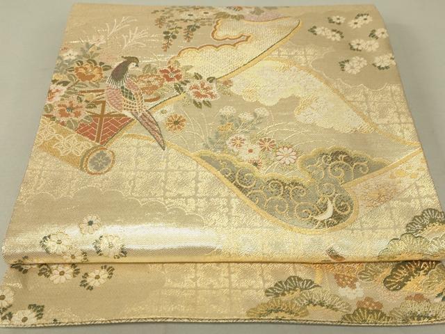 平和屋着物◎佐賀錦 六通柄袋帯 蒔絵花鳥文 金銀糸 正絹 逸品 DAAL6289fc