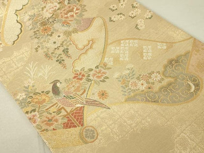 平和屋着物◎佐賀錦 六通柄袋帯 蒔絵花鳥文 金銀糸 正絹 逸品 DAAL6289fc