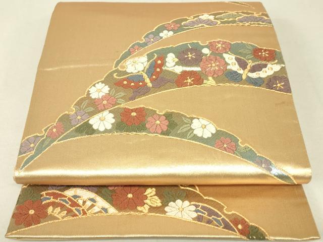 平和屋着物◎六通柄袋帯 唐織 雪芝花蝶文 金糸 引箔 正絹 逸品 DAAL6293fc