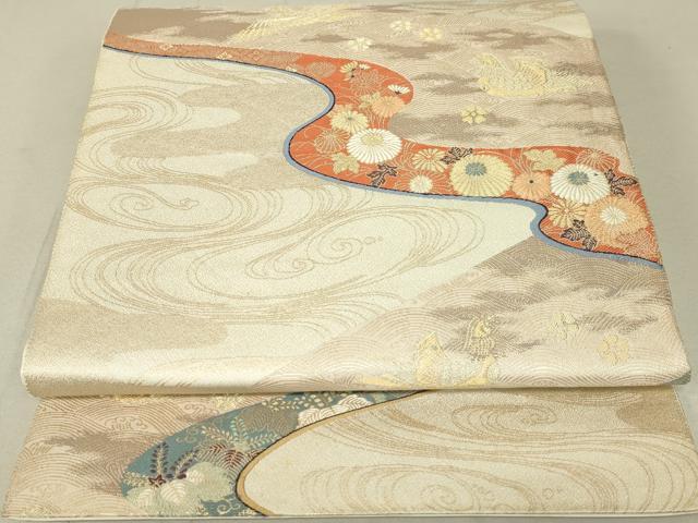 平和屋着物◎六通柄袋帯 流水花鳥文 金糸 正絹 逸品 DAAL6297fc