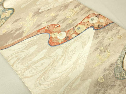平和屋着物◎六通柄袋帯 流水花鳥文 金糸 正絹 逸品 DAAL6297fc