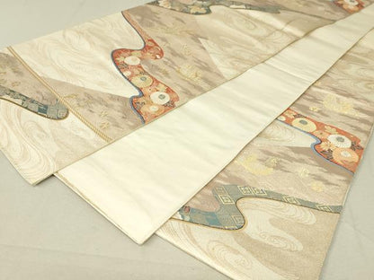 平和屋着物◎六通柄袋帯 流水花鳥文 金糸 正絹 逸品 DAAL6297fc