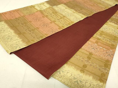 平和屋着物◎全通柄袋帯 横段飾花文 銀糸 正絹 逸品 DAAL6308fc