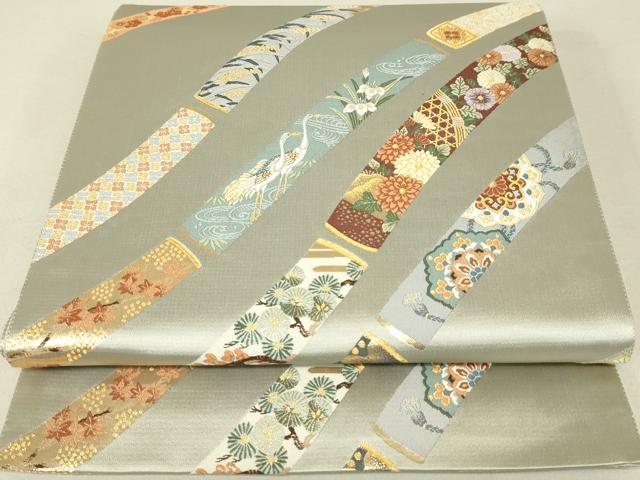 平和屋着物◎六通柄袋帯 花鳥籬文 鶴 金銀糸 正絹 逸品 DAAL6319fc