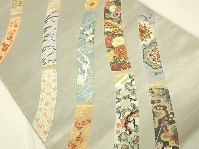平和屋着物◎六通柄袋帯 花鳥籬文 鶴 金銀糸 正絹 逸品 DAAL6319fc