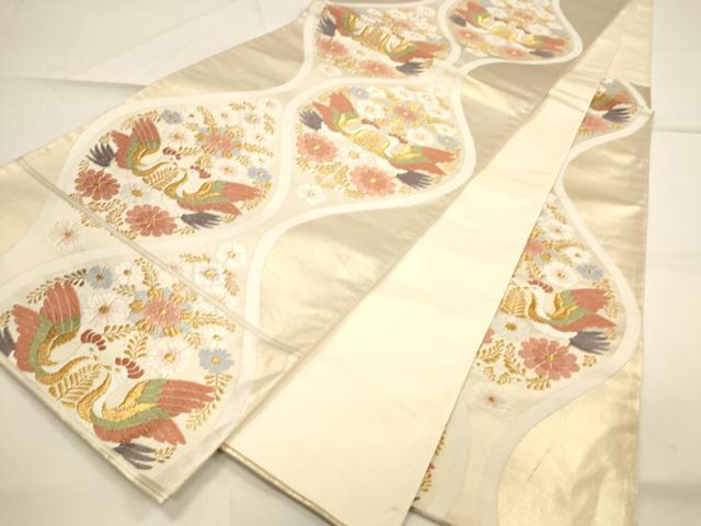 平和屋着物■六通柄袋帯 唐織 向かい鳥立涌花文 金糸 正絹 逸品 DAAL9745op