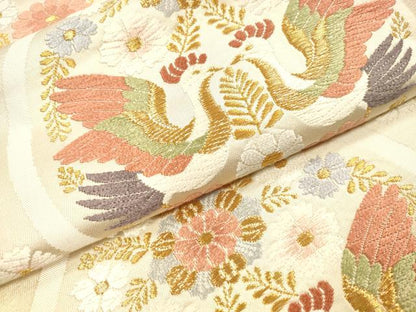 平和屋着物■六通柄袋帯 唐織 向かい鳥立涌花文 金糸 正絹 逸品 DAAL9745op