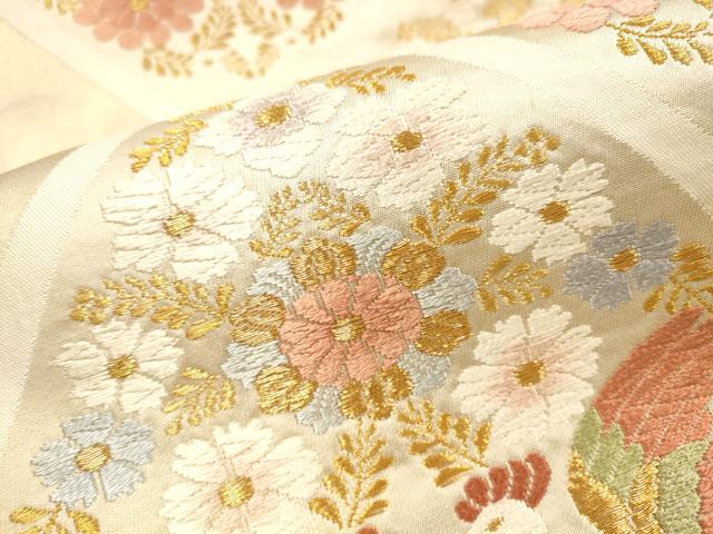 平和屋着物■六通柄袋帯 唐織 向かい鳥立涌花文 金糸 正絹 逸品 DAAL9745op