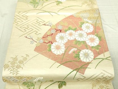 平和屋着物■六通柄袋帯　唐織　地紙草花文　金銀糸　正絹　逸品　DAAM0180sf