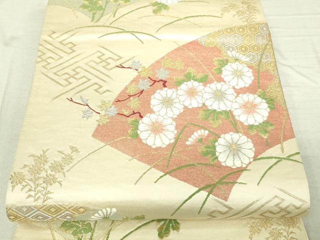 平和屋着物■六通柄袋帯　唐織　地紙草花文　金銀糸　正絹　逸品　DAAM0180sf