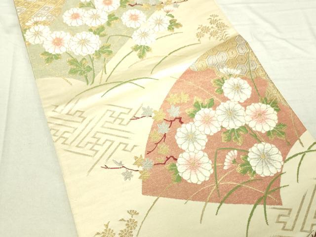 平和屋着物■六通柄袋帯　唐織　地紙草花文　金銀糸　正絹　逸品　DAAM0180sf