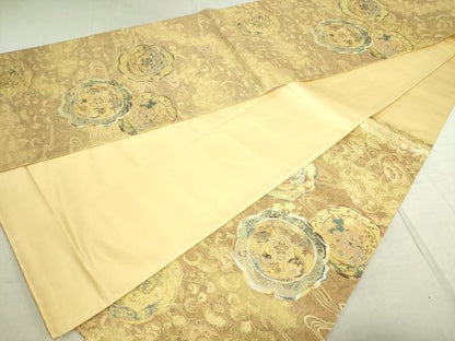 平和屋着物■六通柄袋帯　流水草花文　金糸　正絹　逸品　DAAM0425sf