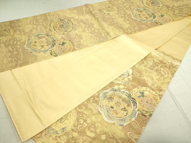 平和屋着物■六通柄袋帯　流水草花文　金糸　正絹　逸品　DAAM0425sf