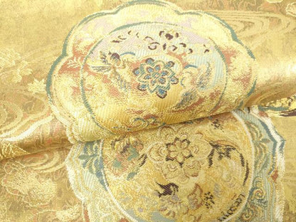 平和屋着物■六通柄袋帯　流水草花文　金糸　正絹　逸品　DAAM0425sf