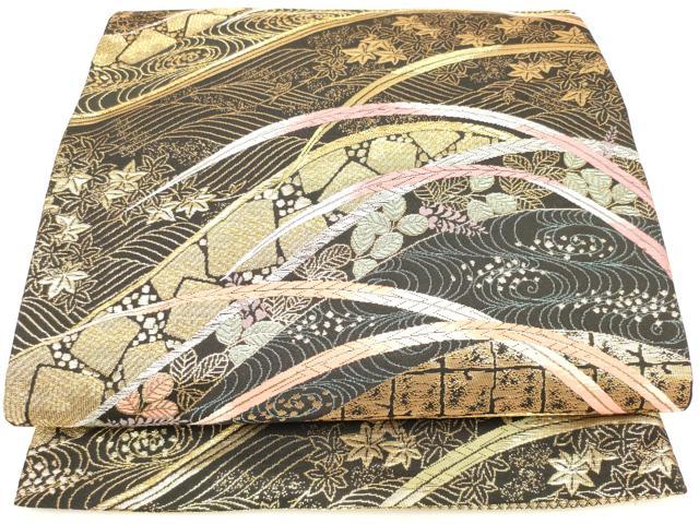 人気アイテムランキング(新品)  平和屋着物◎六通柄袋帯 立波草花文 黒地 金銀糸 正絹 逸品 着物・浴衣