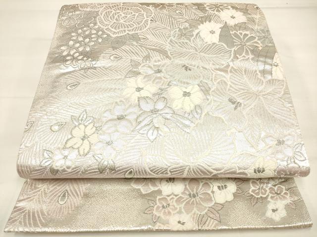 平和屋着物◎六通柄袋帯 孔雀羽花文 銀糸 正絹 逸品 DAAM0542bc