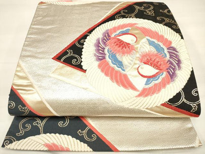 平和屋着物◎六通柄袋帯 唐織 向い鳥唐草文 金銀糸 正絹 逸品 DAAM0544bc