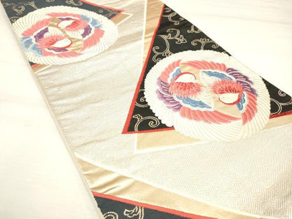 平和屋着物◎六通柄袋帯 唐織 向い鳥唐草文 金銀糸 正絹 逸品 DAAM0544bc