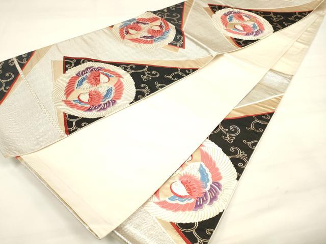 平和屋着物◎六通柄袋帯 唐織 向い鳥唐草文 金銀糸 正絹 逸品 DAAM0544bc