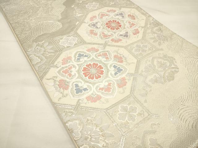 平和屋着物◎六通柄袋帯 粋秀道長 銀糸 正絹 逸品 DAAM0545bc