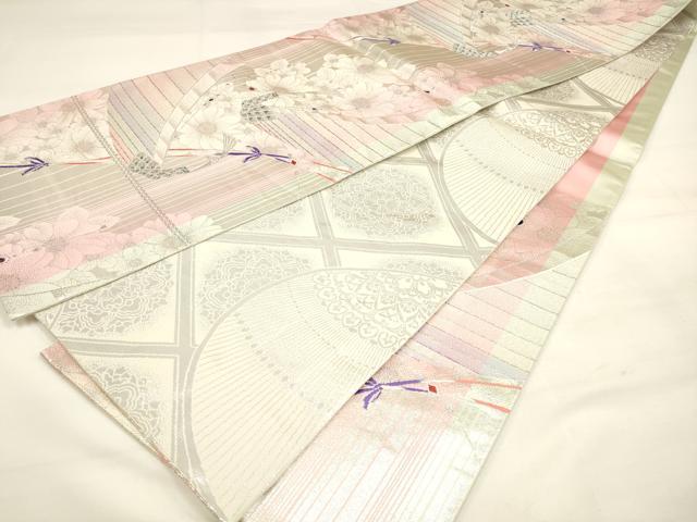 平和屋着物◎佐賀錦　両面　六通柄袋帯　孔雀花文　金銀糸　正絹　逸品　DAAM0546bc