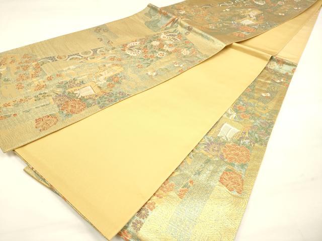 平和屋着物◎六通柄袋帯 御所車花蝶文 誰が袖 金糸 正絹 逸品 DAAM0548bc