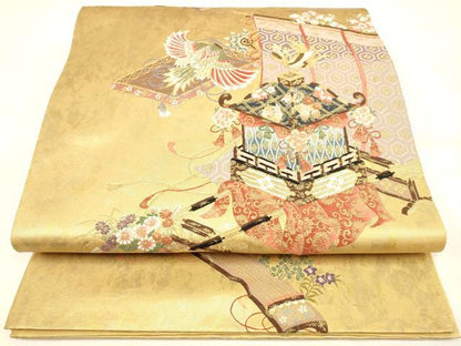 平和屋着物◎六通柄袋帯 几帳花鳥文 金糸 引箔 正絹 逸品 DAAM0584bc