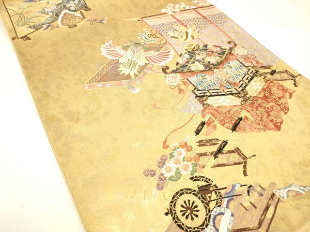 平和屋着物◎六通柄袋帯 几帳花鳥文 金糸 引箔 正絹 逸品 DAAM0584bc