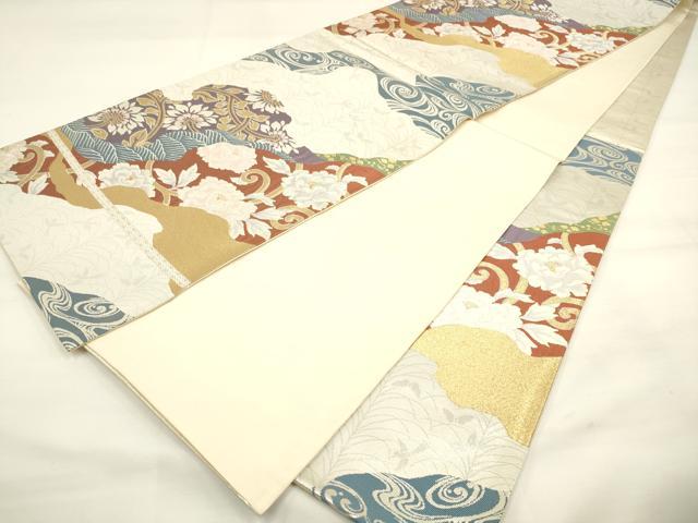 平和屋着物◎六通柄袋帯 道長草花文 金銀糸 正絹 逸品 DAAM0612bc